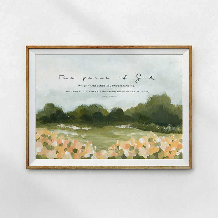 Peace of God Christian poster by Joy of Made Seen in A3 size, inspired by Philippians 4:7.