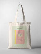 Personalised Teacher’s Day tote bag with green and pink notebook-inspired design, custom teacher name, school, subject, sender name, and verse