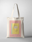 Personalised Teacher’s Day tote bag with pink and yellow notebook-inspired design, custom teacher name, school, subject, sender name, and verse