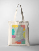 Christian tote bag featuring Philippians 1:6 with colourful artwork about God completing the good work He began