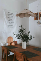  Project J wall tapestry with Psalm 73:26 scripture displayed in a cozy dining room, inspiring faith, simple happiness, and uplifting home decor.