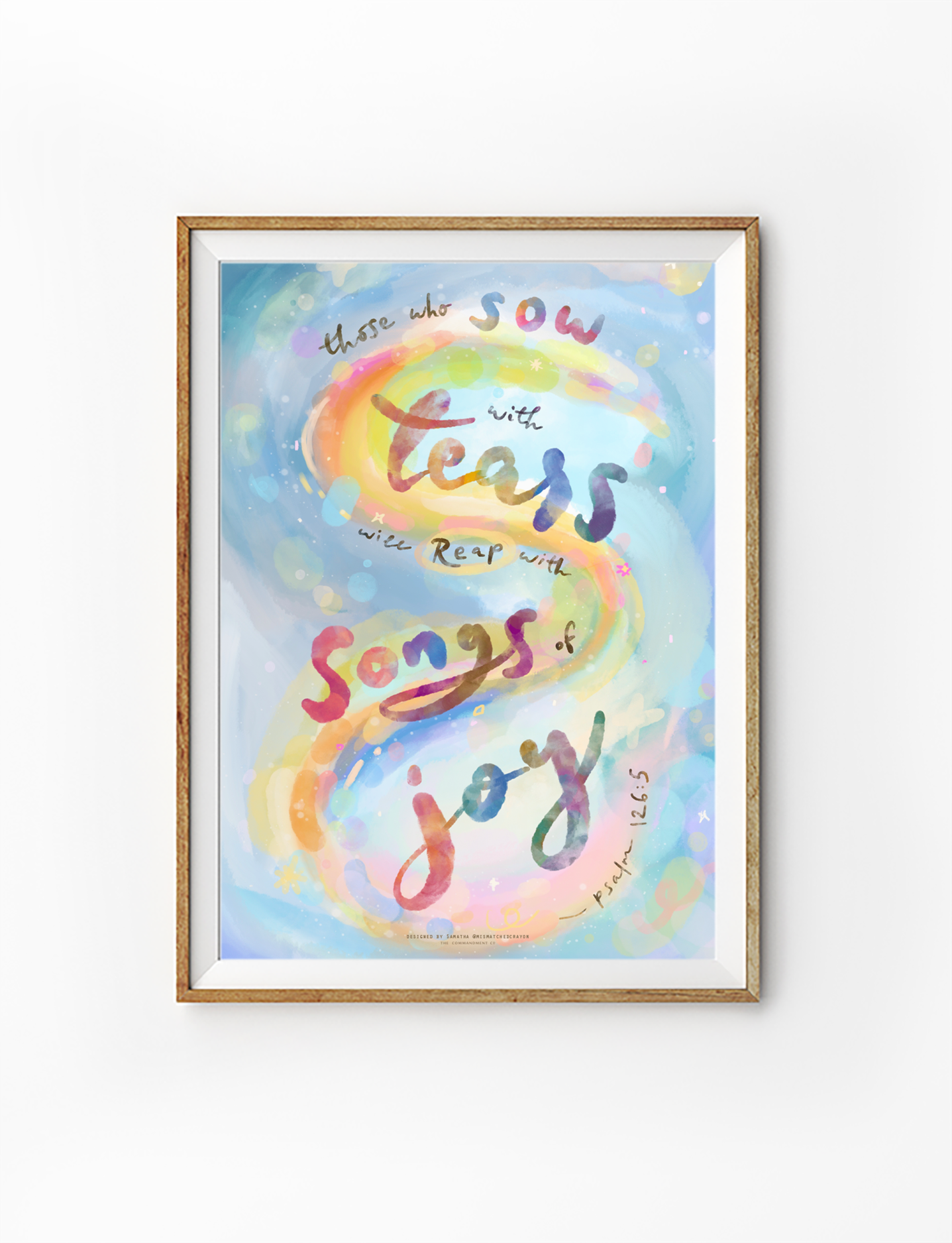Faith-inspired Christian poster with Psalm 126:5 “Those who plant in tears will harvest with shouts of joy,” colorful watercolor lettering and dreamy background.