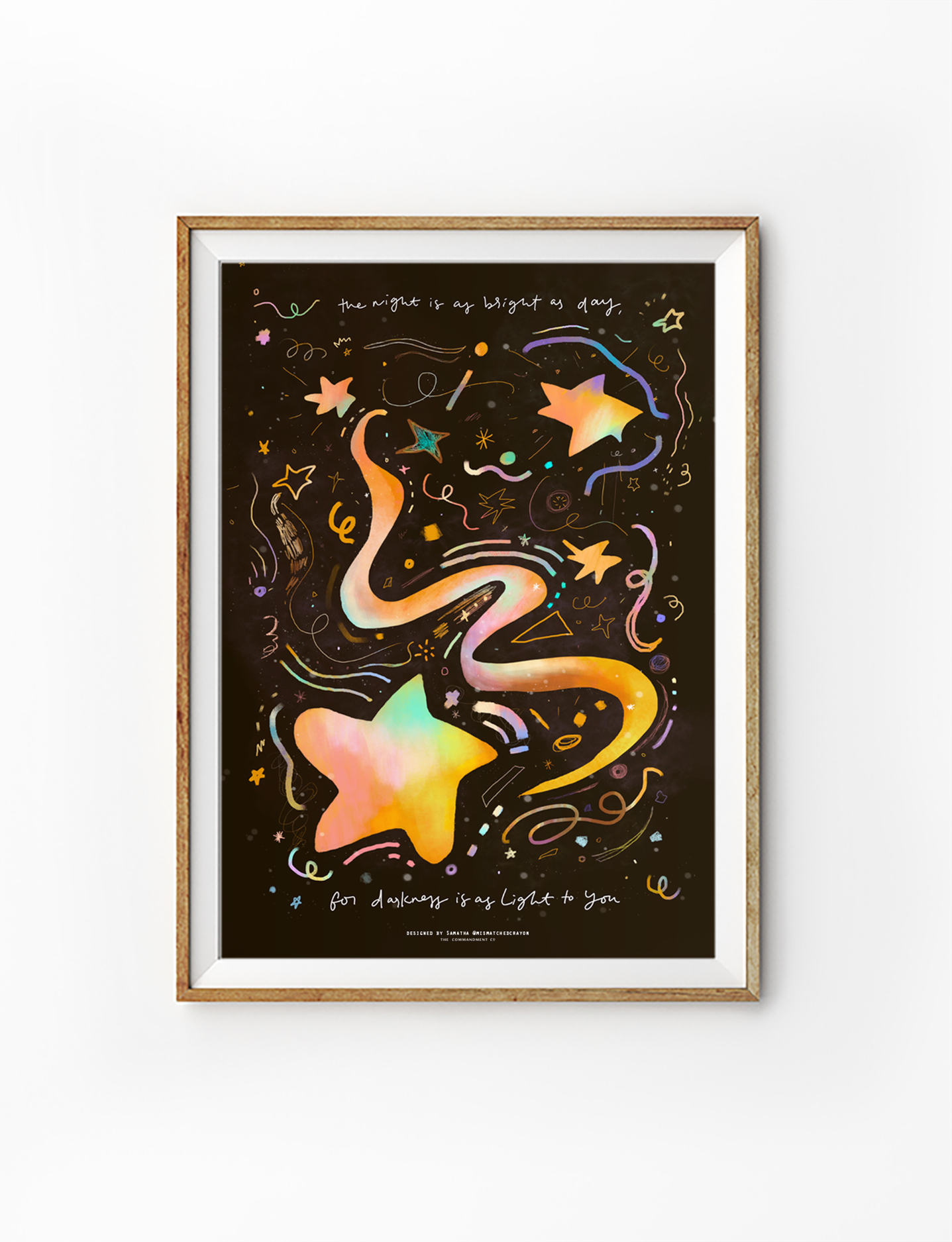 Christian wall art featuring Psalm 139:12 “To you the night shines as bright as day,” glowing stars and abstract celestial illustration.
