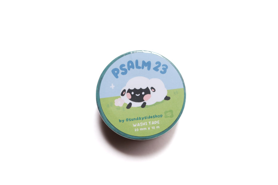 Psalm 23 Christian washi tape featuring a cute sheep illustration and faith-inspired design, 20mm x 10m.