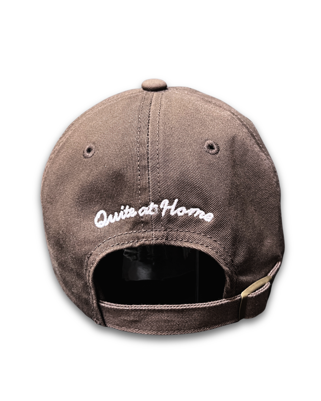 Back view of That's Crazy cap with Quite at Home embroidery and adjustable buckle.