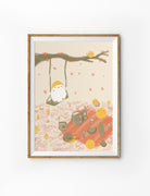 "Rest for your soul" poster featuring a peaceful picnic scene with a swing and birds