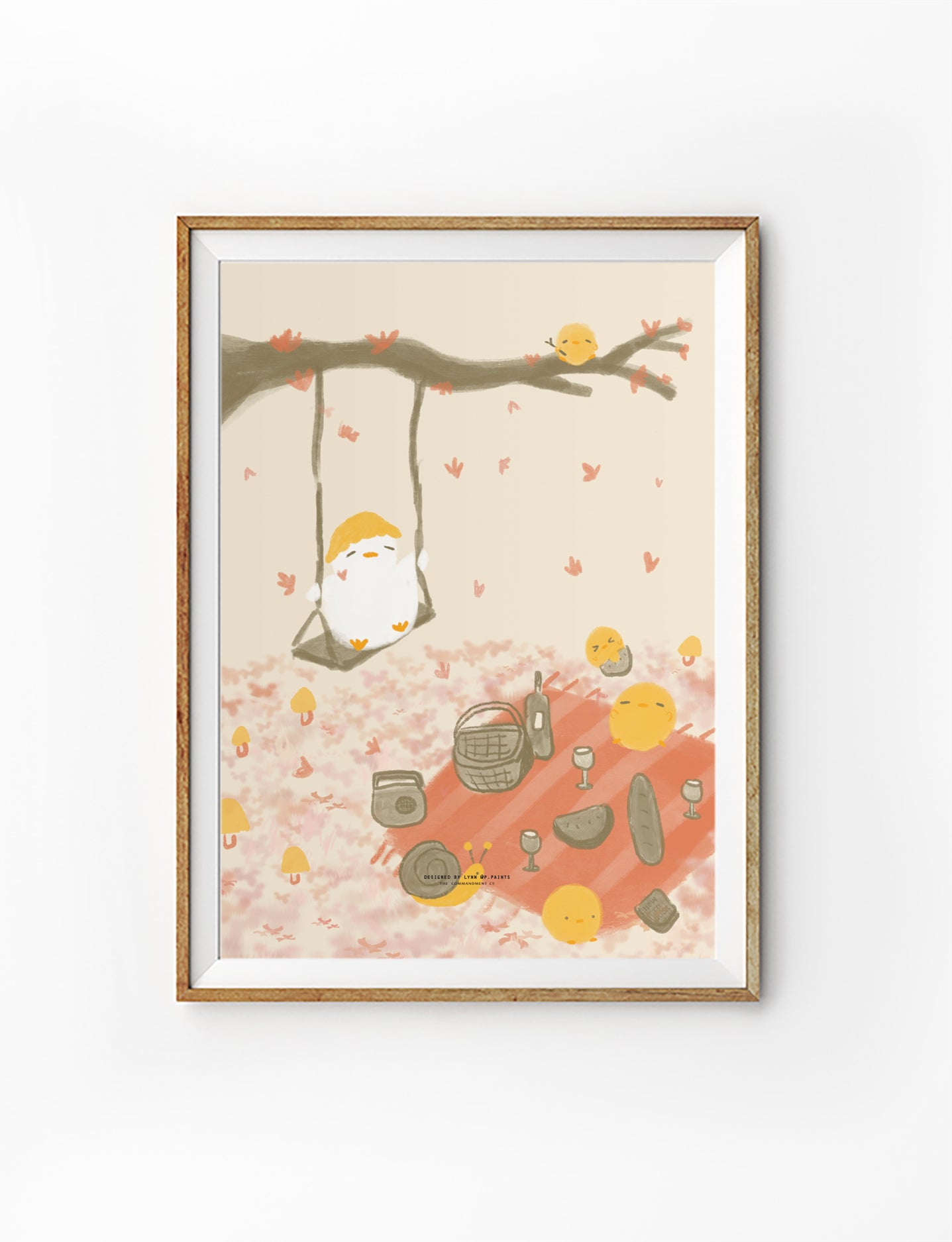 "Rest for your soul" poster featuring a peaceful picnic scene with a swing and birds