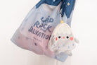 Christian foldable eco bag “Rocky” in gray featuring “The Lord is my rock and my salvation” Psalm 18:2 with attached plush pouch.