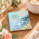 Rooted in Grace Proverbs 31:25 Christian coaster styled with coffee and flowers