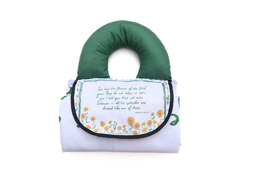 See How the Flowers Grow Matthew 6:28–29 Christian picnic mat.