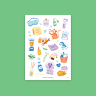 Self Care Christian sticker sheet with Be Still, He Restores Me and peace-themed faith reminders.