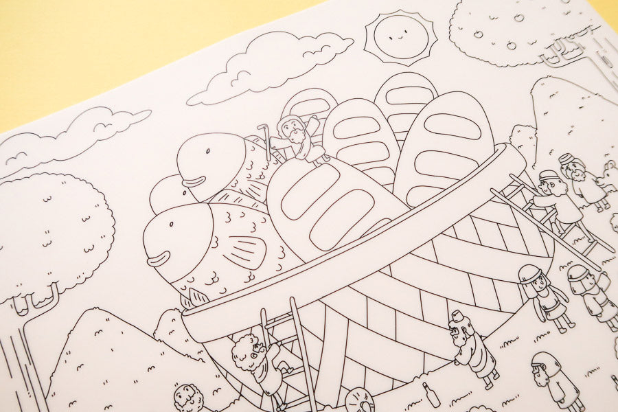 Reusable silicone Bible-story colouring mat designed for children's creative activities.