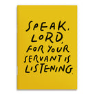A6 Christian notebook with yellow cover featuring “Speak, Lord, for your servant is listening” text, created in collaboration with Thir.st.
