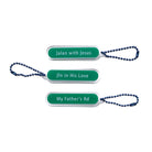 Set of three acrylic keychains with "Jalan with Jesus," "Jln in His Love," and "My Father's Rd" designs, from The Commandment Co, Singapore.