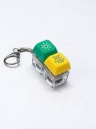 Sunshine and Joy light-up keycap keychain in green and yellow on a white background