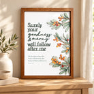 Surely your Goodness and Mercy will follow after me 3D Christian poster styled in a warm home interior