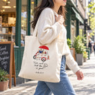 Taste and See That the Lord Is Good Psalm 34:8 tote bag with ice cream cart illustration carried along a sunny shopping street