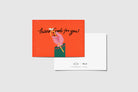 Thank God For You postcard with bright orange-red illustrated design, designed by Thir.st in collaboration with The Commandment Co.