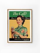 Retro Christian poster with woman in cheongsam holding smartphone displaying Holy Bible, Jeremiah 33:3, The Call, by The Commandment Co