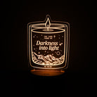 Christian night light with candle design engraved with ‘The Lord Turns My Darkness Into Light’ from Psalm 18:28 – faith-inspired LED lamp from The Commandment Co