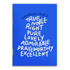 A6 Christian notebook with blue cover featuring Philippians 4:8 inspired words, created in collaboration with Thir.st.