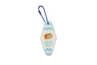 Front view of traditional ice cream bread Christian acrylic keychain featuring “God’s love melts my heart” with blue ball chain