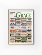 Christian poster with vintage cassette tapes and Romans 10:17, Tuned to Grace, by The Commandment Co