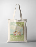 to the voice of the heart. The tote bag features the quote, 'I am always listening to the voice of your heart. Feel at ease and lean on me,' set against a serene outdoor background.
