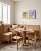 Walk with Wonder poster styled with Tiny Faith Big God artwork in a bright wooden dining nook