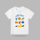 Welcome to the Love Zoo kids’ T-shirt in white with colourful illustrated zoo animals