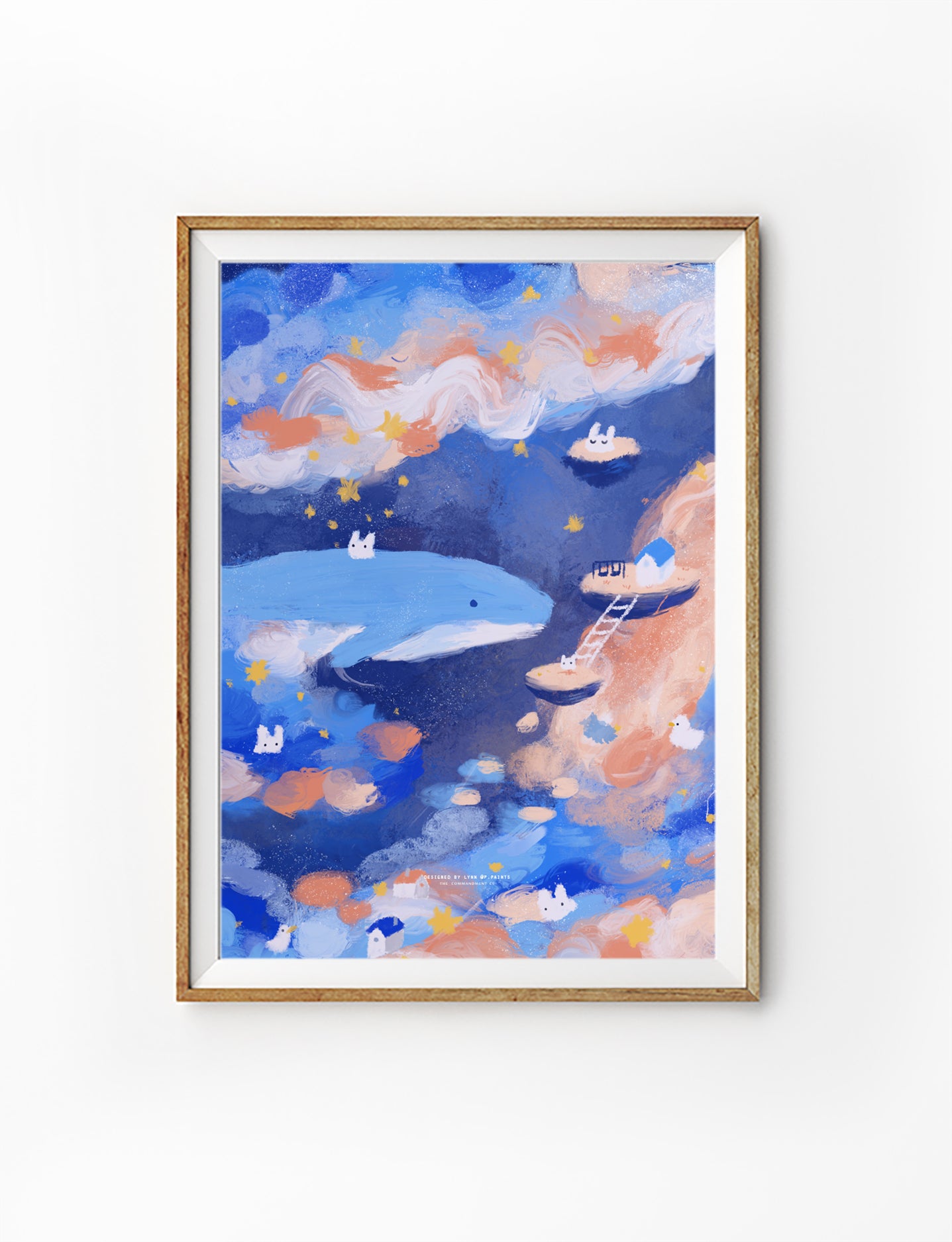 Whimsical sea poster featuring a dreamy ocean scene with clouds and stars