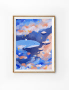 Whimsical sea poster featuring a dreamy ocean scene with clouds and stars