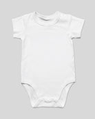 White cotton baby romper product mockup in 6–9 months size