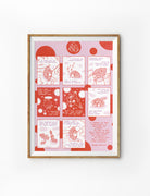 Wilderness Home Psalm 68:5-6 poster in pink and red, featuring illustrated sheep story panels about God rescuing and bringing us home.