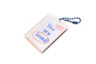 Angled back view of Christian acrylic keychain with “You are loved!” notebook paper design