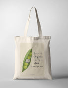 Christian tote bag featuring “You are my hiding place and my shield” with pea pod illustration