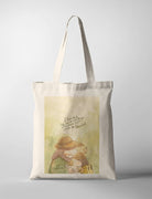 Christian tote bag featuring a warm illustrated scene of a father and child with the verse “I know that You can do all things; no purpose of Yours can be thwarted” from Job 42:2