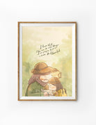 Christian wall art poster featuring a father and child studying a map with the quote “I know that You can do all things; no purpose of Yours can be thwarted,” inspired by Job 42:2 (NLT). Encouraging Scripture-based illustration for home decor.