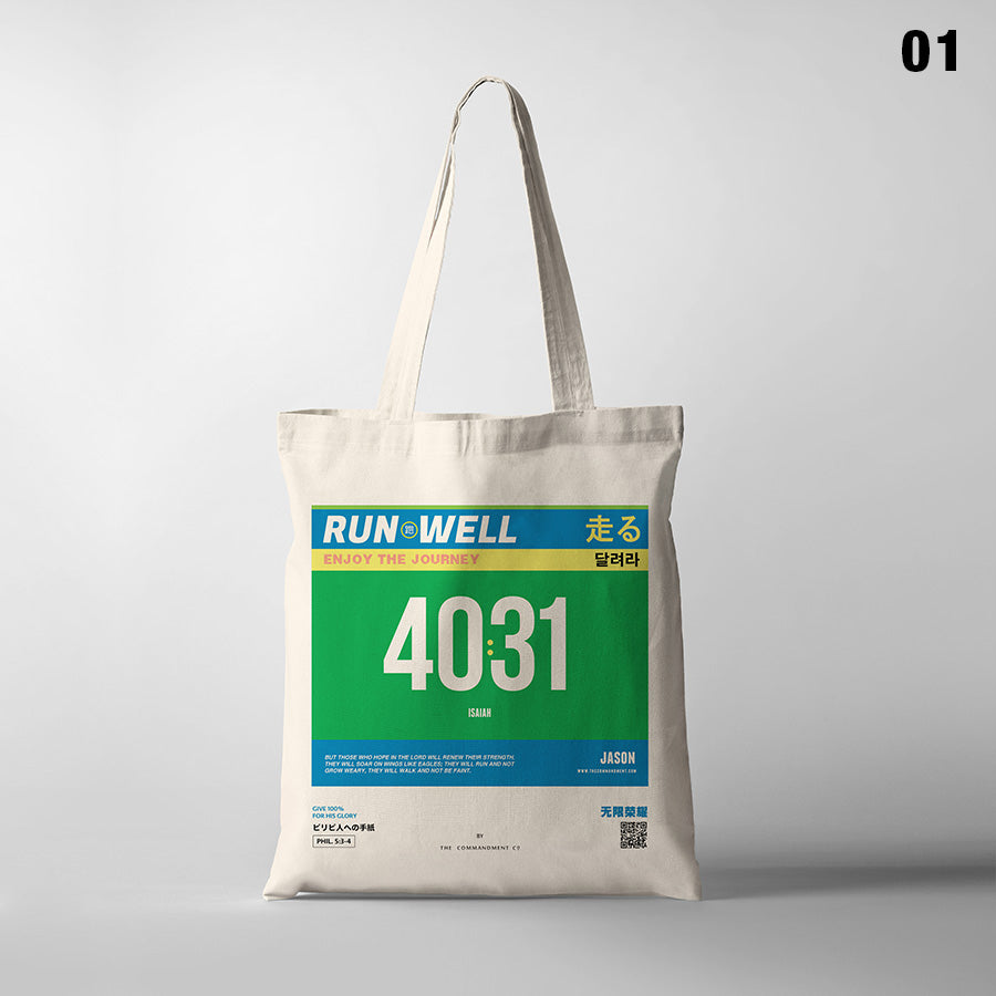 Run Well Campaign Marathon Bib Tote Bag {Free customisation} - tote bag by The Commandment, The Commandment Co , Singapore Christian gifts shop