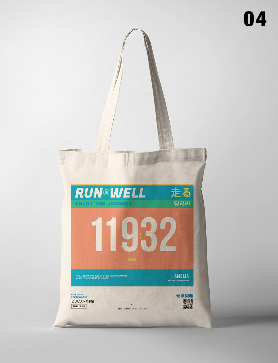 Run Well Campaign Marathon Bib Tote Bag {Free customisation} - tote bag by The Commandment, The Commandment Co , Singapore Christian gifts shop