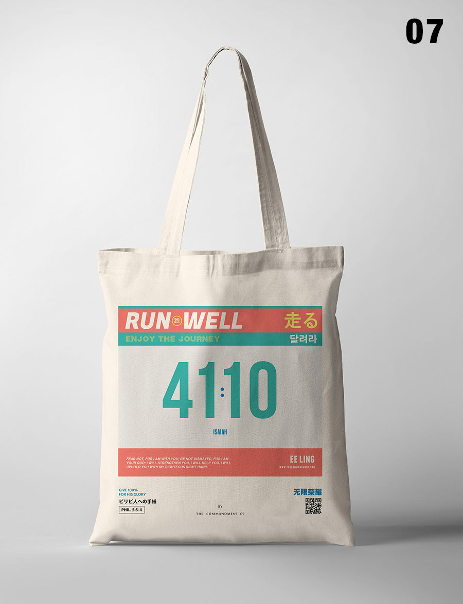 Run Well Campaign Marathon Bib Tote Bag {Free customisation} - tote bag by The Commandment, The Commandment Co , Singapore Christian gifts shop