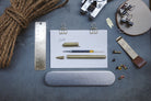 Brass pen set comes with barrel, pen cap, ink refill and metal box to keep the pen in