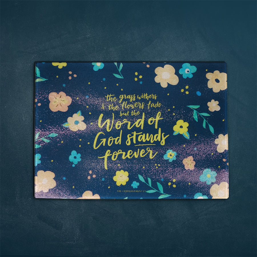 Inspirational cutting board featuring bible verses. Great collectible for kitchen accessories. Multipurpose and can be used as cheese board and presentation platter. ‘The word of the Lord will last forever’