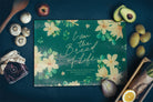 Cutting board with inspirational messages will remind us to be grateful for the feast laid before us. Great motivational cutting board.