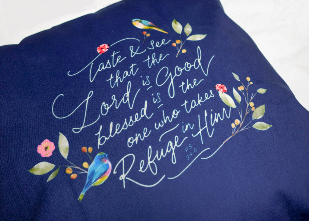 Blessed is the one who takes refuge in Him {Cushion Cover} - Cushion Covers by The Commandment Co, The Commandment Co , Singapore Christian gifts shop