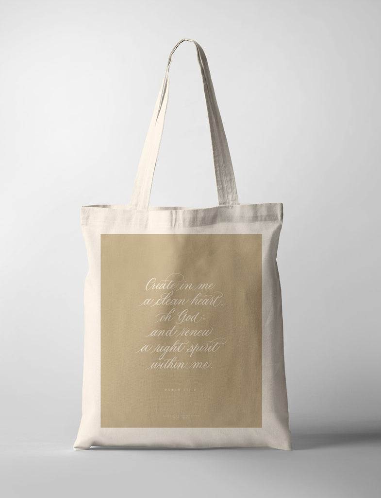 Clean Heart {Tote Bag} - tote bag by Ink Scripture, The Commandment Co , Singapore Christian gifts shop