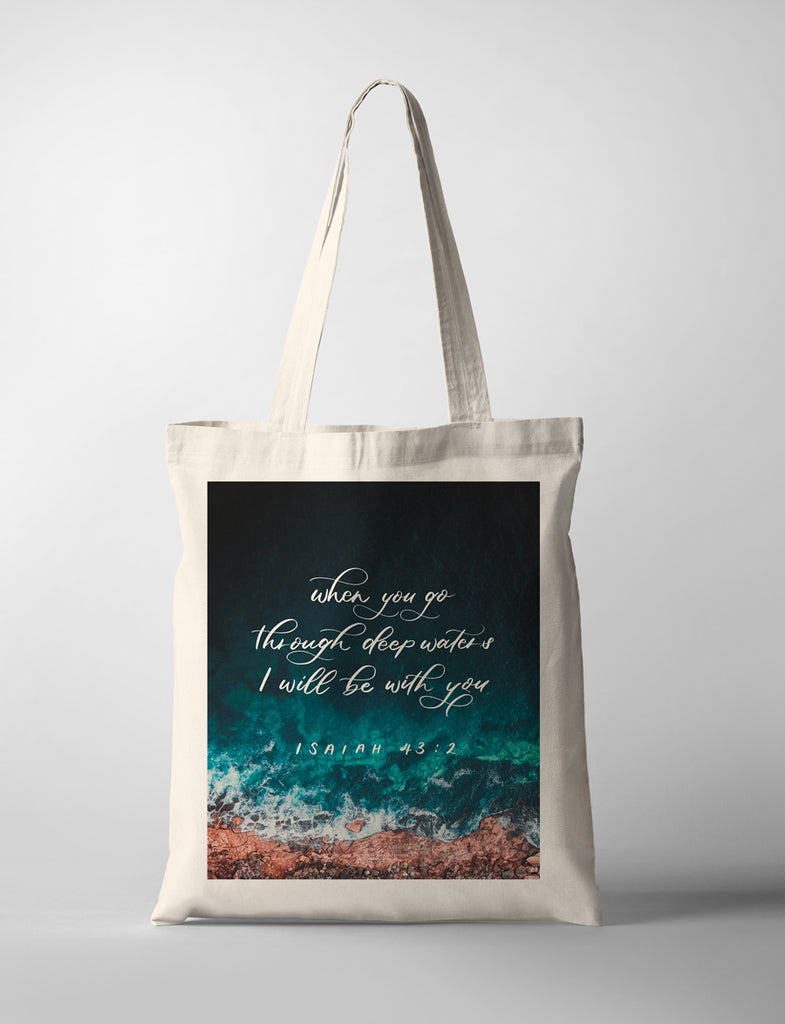 fashion tote outfit with scenery and bible verse design