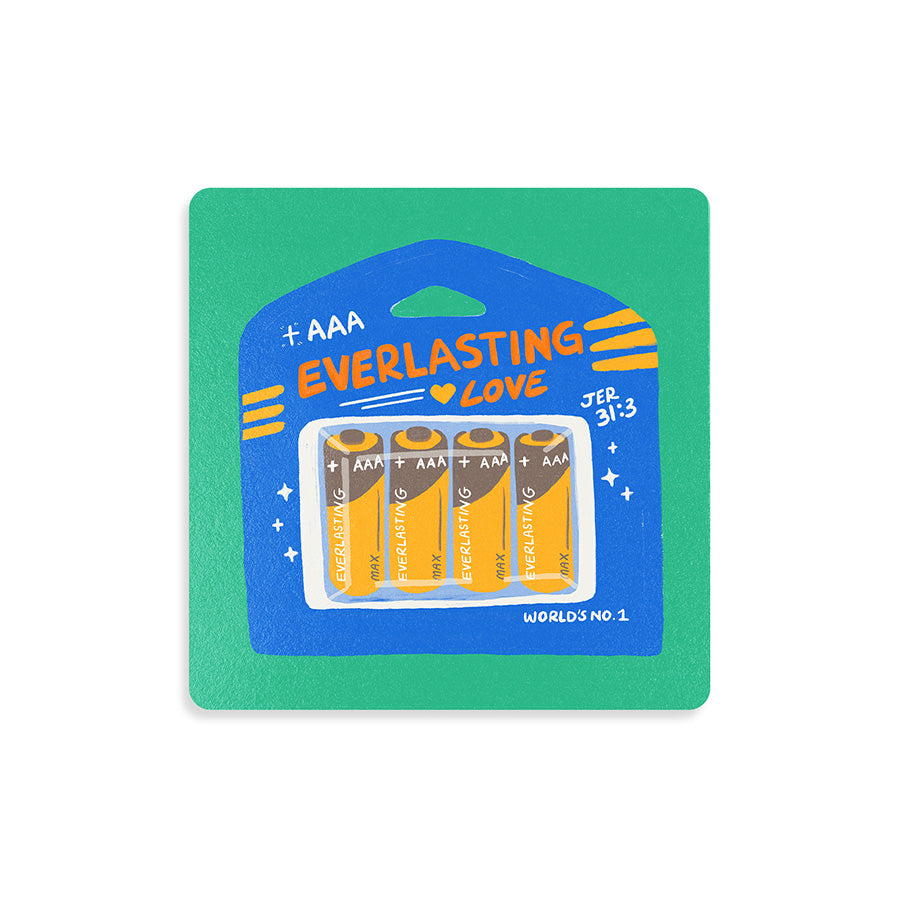 Everlasting Love Battery AAA | Coasters {LOVE SUPERMARKET} - coasters by The Commandment Co, The Commandment Co , Singapore Christian gifts shop