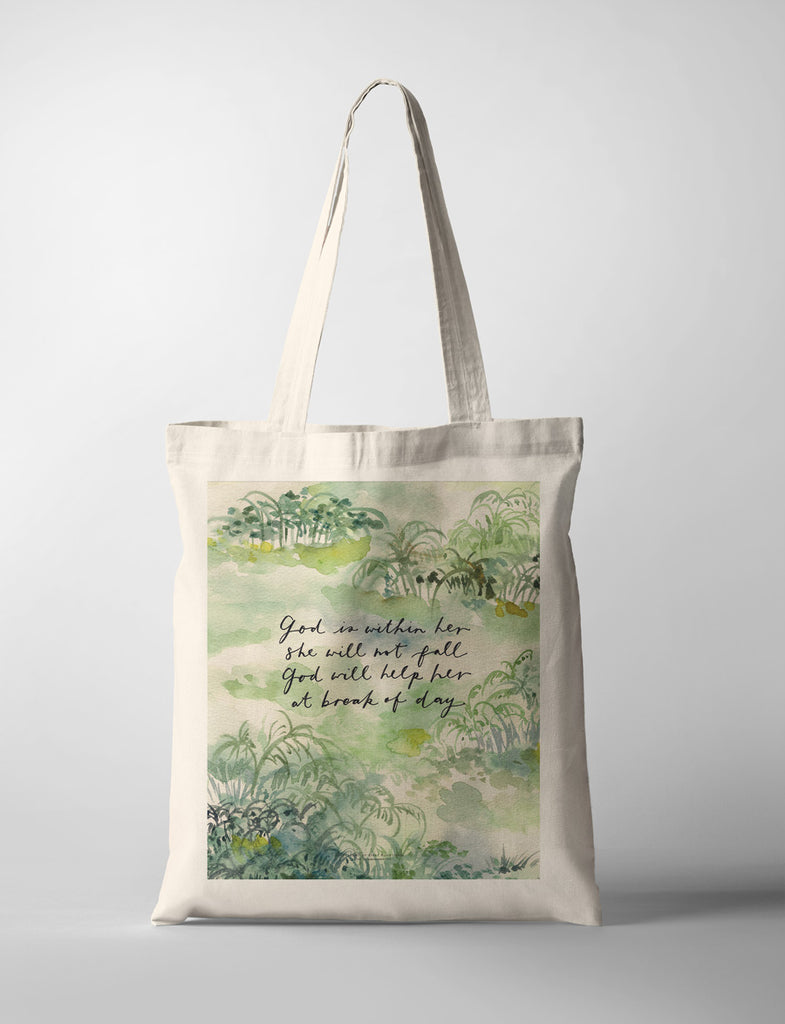 God is within her tote outfit design print on demand