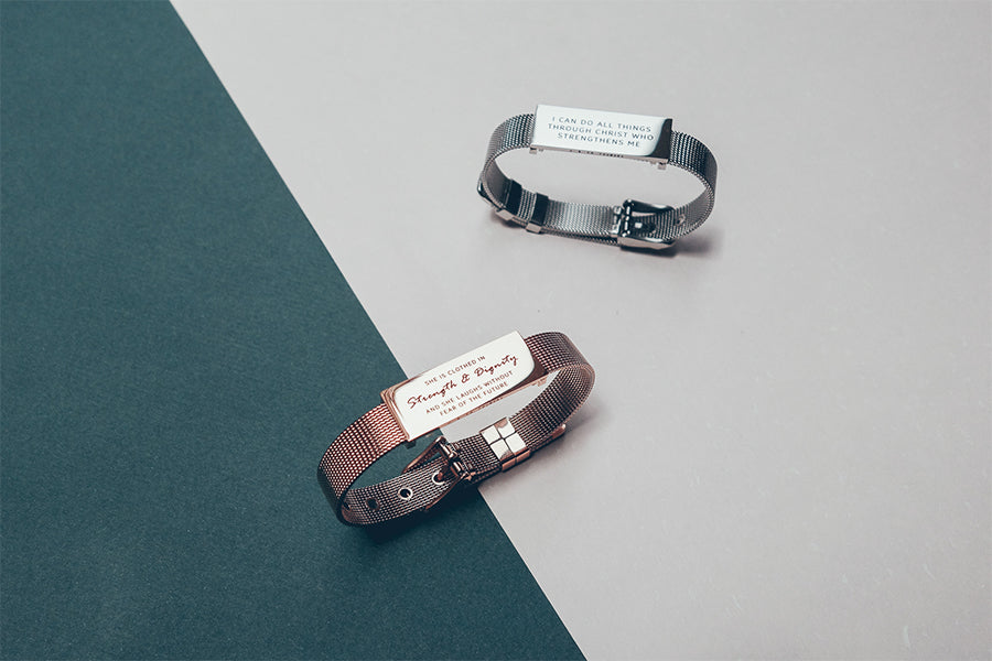 J&Co Foundry Classic Little Message Plate Bracelet - verse band by J&Co Foundry, The Commandment Co , Singapore Christian gifts shop